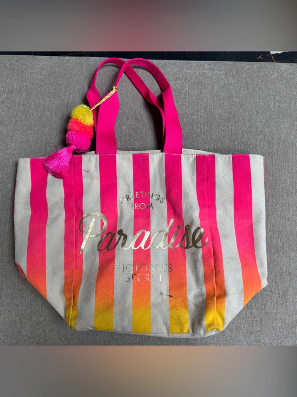 Victoria's Secret Hot Pink & Multicolor Striped Tote